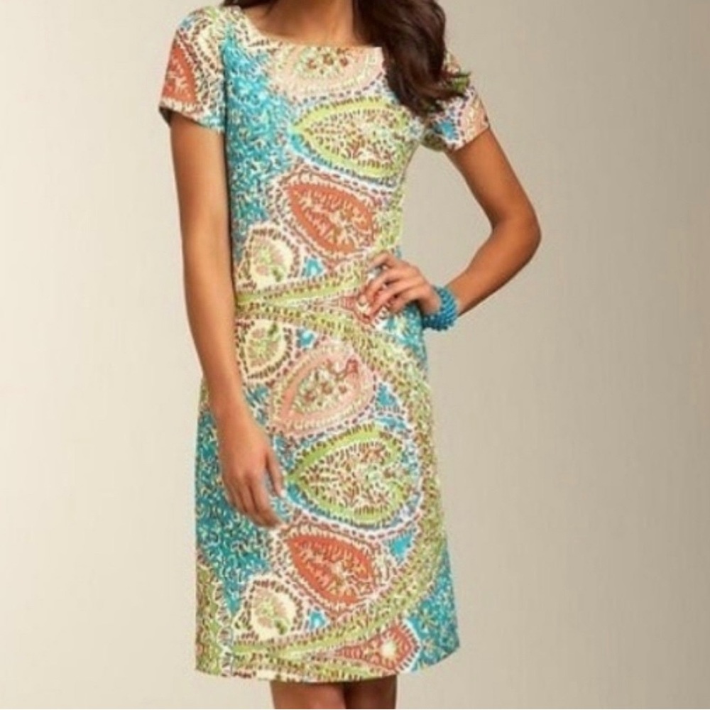 Talbolts Paisley Silk Shift Short Sleeve Lightweight Rear Zip Dress size 6